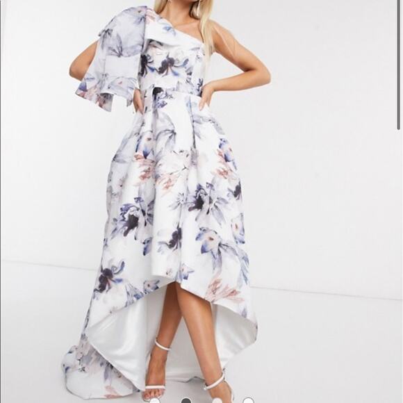 NWT Bariano Lulus Floral Organze One Shoulder Formal Dress High Low Hem $395 8 - Picture 2 of 11